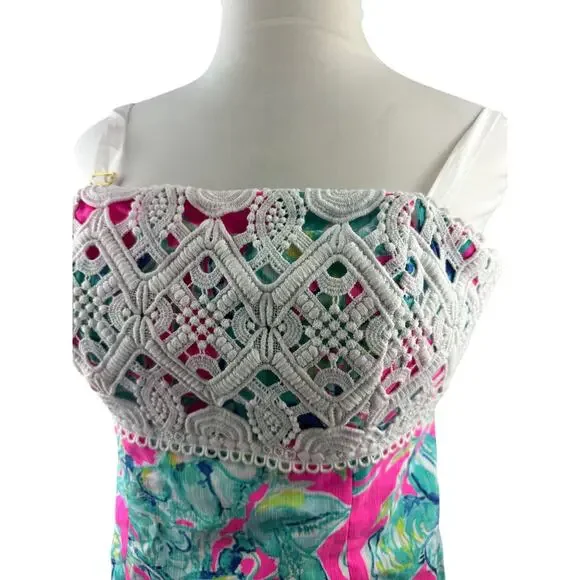 Lilly Pulitzer Brynn Strapless Dress Lobsters In Love Razz Crochet Shift Size 8 - Picture 7 of 16